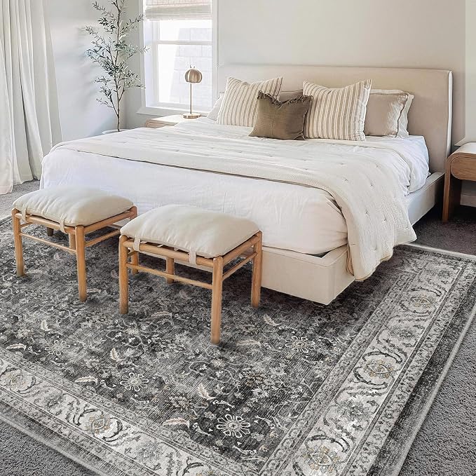 CHAMPLANT Area Rug 6'x9' Washable Vintage Traditional Floor Cover Thin Retro Kitchen Indoor Distressed Non Slip Carpet for Living Room Bedroom Dining Room