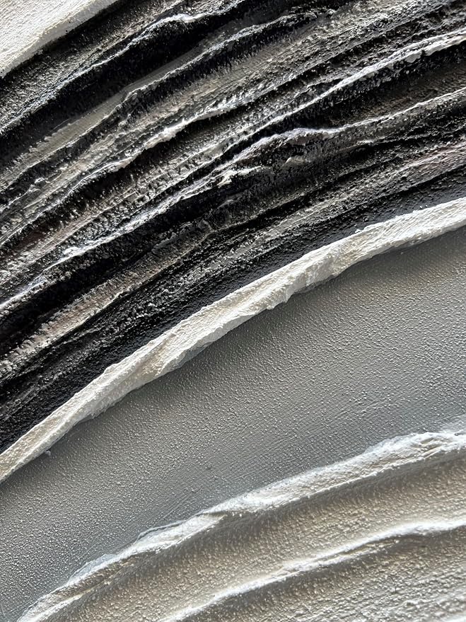 40x28 inch Hand-Painted White and Black Abstract Art Modern Minimalist Oil Painting Decorative Art for Home Office Walls