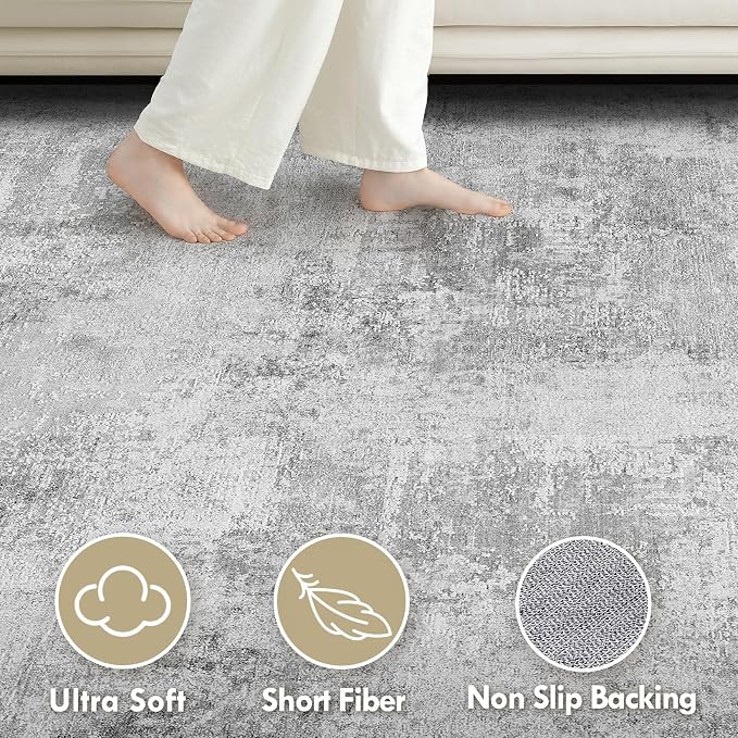 Tortania Area Rug Living Room Rugs - 9x12 Washable Large Soft Neutral Boho Moroccan Bohemian Farmhouse Rug Indoor Floor Carpet for Bedroom Under Dining Table Home Office Decor - Ivory Grey
