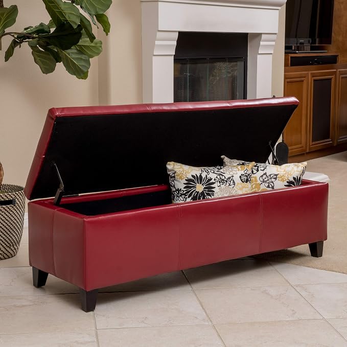 Christopher Knight Home Glouster PU Storage Ottoman, Red 17. 50D x 51. 25W x 16. 25H