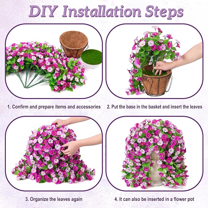 Ammyoo Artificial Fake Hanging Flowers Basket for Spring Decor, Faux Silk Flower in Planter for Summer, Outdoor Artificial Floral for Home Porch Yard(Double Lotus)