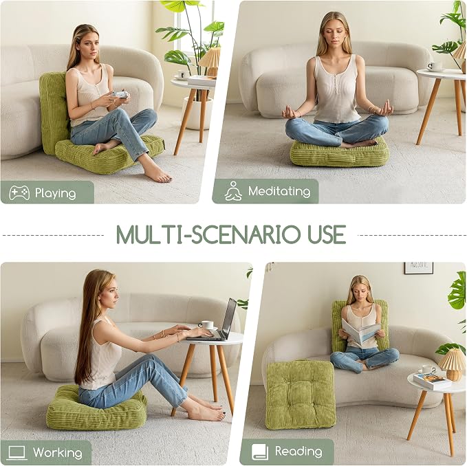 HIGOGOGO Floor Pillow Cushion for Adults, Meditation Cushion Pillow, Large Square Floor Sitting, Tufted Corduroy Cover, for Tatami Living Room or Yoga, 22x22 Inch, Green