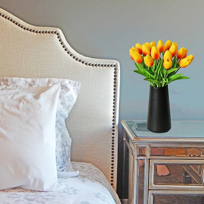 Mandy's Sunset Artificial Tulips Flowers Centerpiece, 13.5" Lifelike PU Fake Floral Stems 20pcs for Kitchen Island & Dining Table, Spring Decor for Easter
