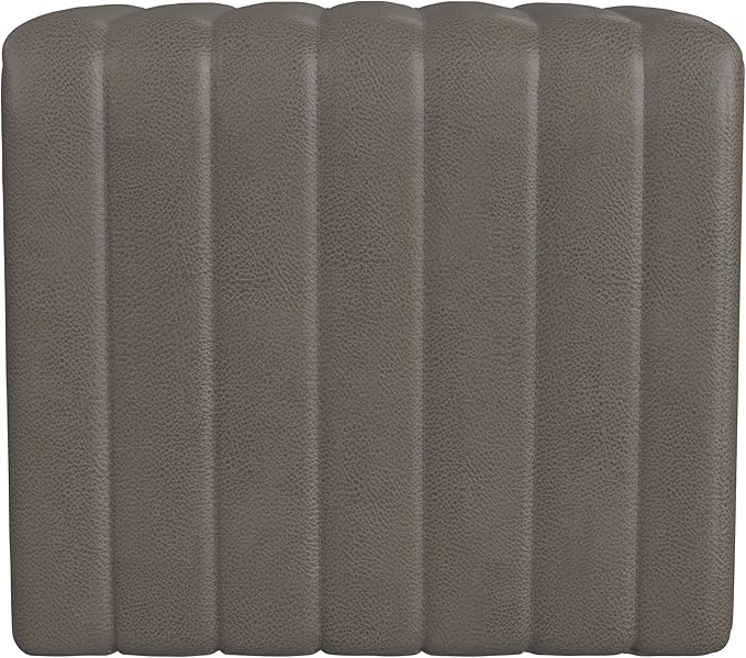 HomePop Modern Channel Tufted Faux Leather Ottoman|Homepop Home Décor|Ottoman for Living Room & Bedroom - Pewter Gray Faux Leather
