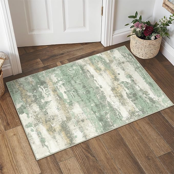 BEIMO 2x3 Rugs for Entryway Entrance Kitchen Bathroom, Machine Washable Modern Abstract Soft Area Rug Door Mat, Low Pile Indoor Floor Carpet with Non Slip Backing, Light Green