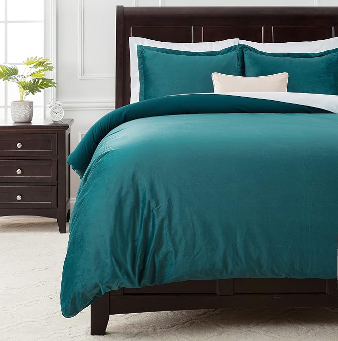 Chanasya Premium Velour Velvet Duvet Cover Set - Duvet Cover (68” x 90”) & 1 Pillow Sham (20” x 26”) - 2-Piece Set - Deep Teal, Twin Size