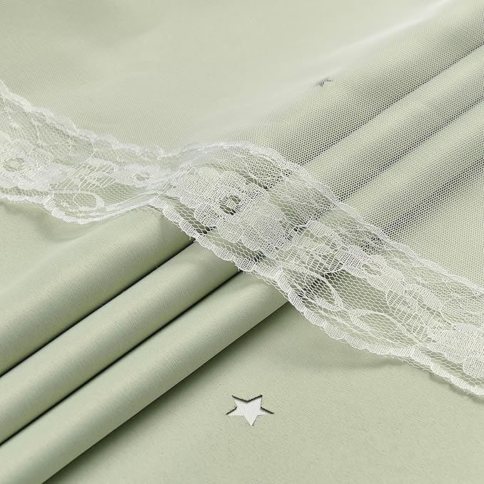 XiDi Star Blackout Sage Green Curtains for Nursery Kid Girls Bedroom Living Room 2 Panels Double Layer Thermal Insulated Star Cut Out Wall Home Decor Grommet Short Window Curtains Kitchen 34x45