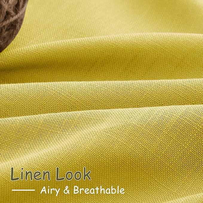 Nanspring Celery Yellow Linen Curtains 108 Inches Long 2 Panels Set Back Tab Loop Pocket Light Filtering Semi Sheer Boho Large Window Decor for High Ceiling Living Room 52x108