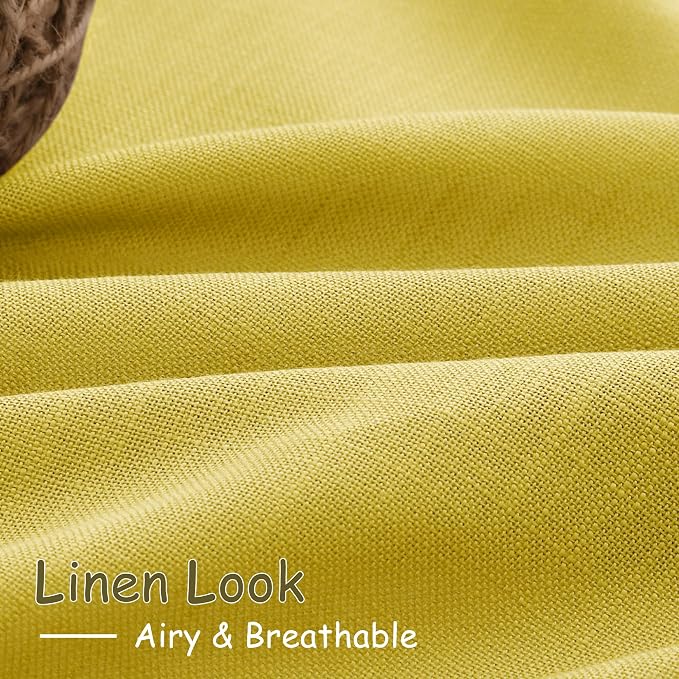 Celery Yellow Curtains 96 Inch Long 2 Panels Set Back Tab Rod Pocket Linen Blend Textured Semi Sheer Light Filtering Boho Decor Curtains Aesthetic Room Decor for Bedroom and Living Room 8Ft 52x96 Inch