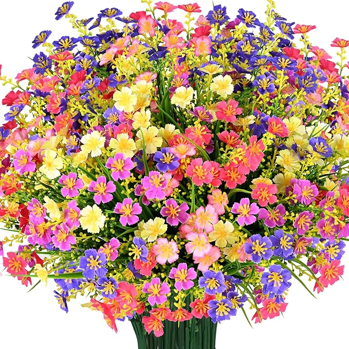 trytuny 10 PCS Artificial Plants Outdoor,Artificial Flowers UV Resistant Fake Flowers,Fake Plastic Faux Flowers for Porch Window Box Home Garden Decor