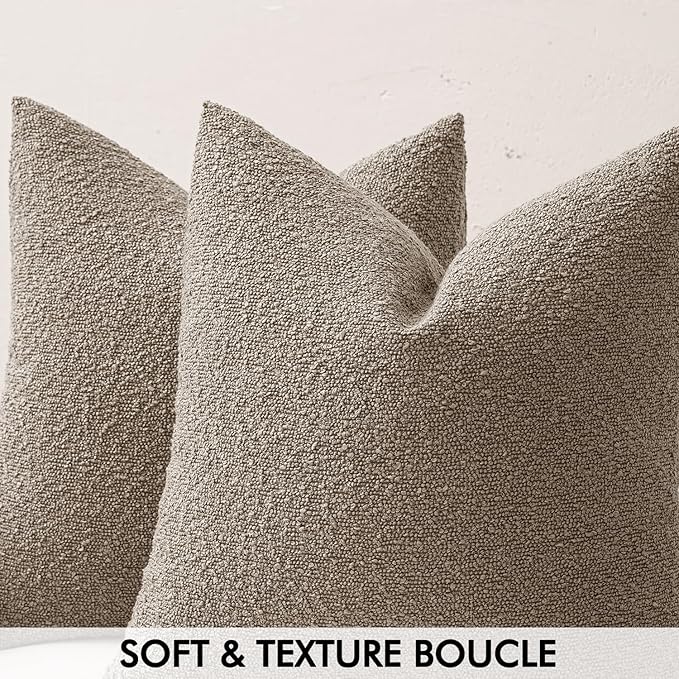 MIULEE 20x20 Inch Decorative Pillow Covers for Couch Bed Set of 2 Textured Boucle Neutral Throw Pillow Covers Light Taupe Accent Solid Pillowcases Sofa Living Room Home Decor