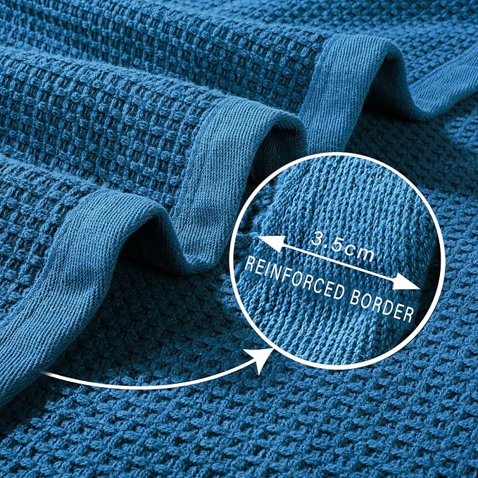 TreeWool Premium 100% Cotton Waffle Queen Blanket (90"x90", Teal) | Breathable Lightweight Moisture Wicking Soft Knit Thermal Blanket for Summer, Bed or Sofa All-season Comfort Machine Washable