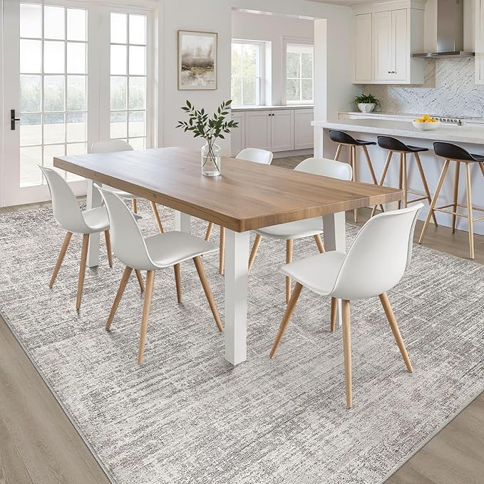 10x14 Area Rugs Living Room: Washable Large Neutral Rug Abstract Soft Modern Stain Resistant Indoor Floor Non-Slip Carpet for Bedroom Nursery Kids Office Playroom Dining Room Under Table- Brown Gray