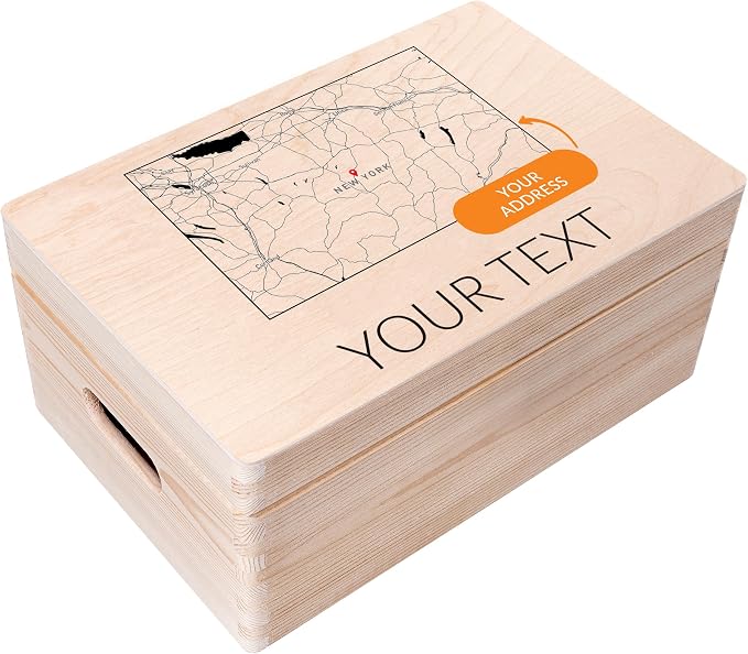 Creative Deco Personalized Wooden Storage Box Map Box | 11.8x7.87x5.51in (+-0.5) | Multiple Choice | Hinged Lid Handles Engraving | Gift Box | Rough UNSANDED Keepsake Souvenir Chest