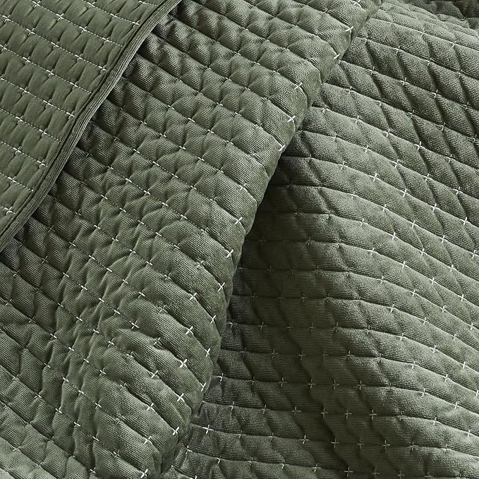 Levtex Home - Velvet Stitch - Throw - Cross Stitch Velvet - Green with White - Quilt (50x60in.) and Sham 50x60in. - Polyester