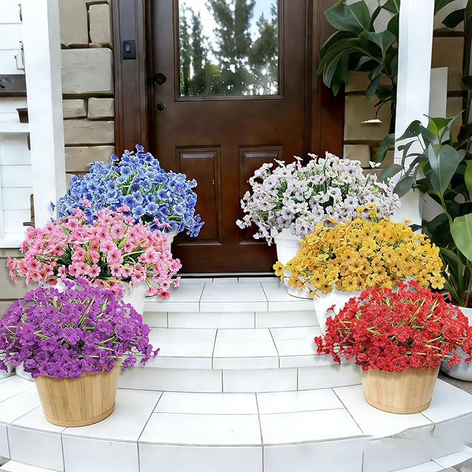 Colorful 20 Bundles Artificial Flowers for Outdoors,MixColors Fake Silk Flowers with Plastic Plants for Outside,Faux mums Realistic Flowers for Window Box Yard Fuchsia Balcoy Dector (Mixed Color)