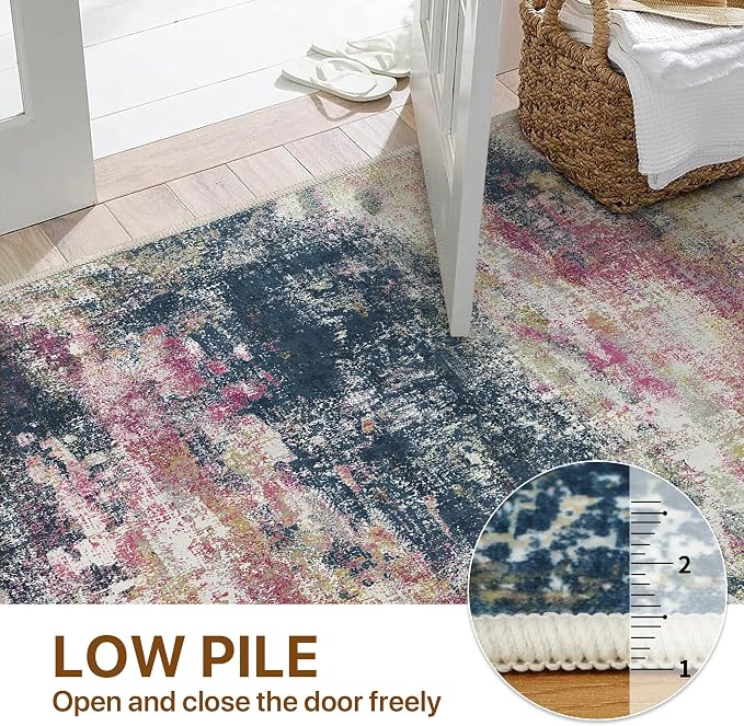 BEIMO Area Rugs 8x10 for Living Room Bedroom, Modern Abstract Machine Washable Rug, Large Soft Low Pile Floor Carpet with Non Slip Backing for Dining Room, Navy/Pink