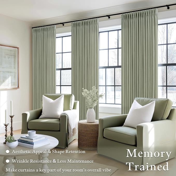 Sage Green Linen Curtains 120 Inches Long Boho Farmhouse Curtain 10 Foot Light Filtering Semi Sheer Back Tab Pinch Pleat Extra Long Curtain for Tall Ceiling Living Room Summer 2 Panels 50 by 120 Inch