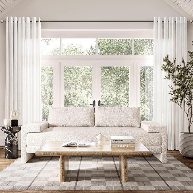 Nanspring Cream Linen Curtains 102 Inches for Living Room 2 Panels Set Light Filtering Privacy Semi Sheer Extra Long Drapes Modern Elegant Cotton Textured Grommet Gauze Window Sheer Curtain 52x102