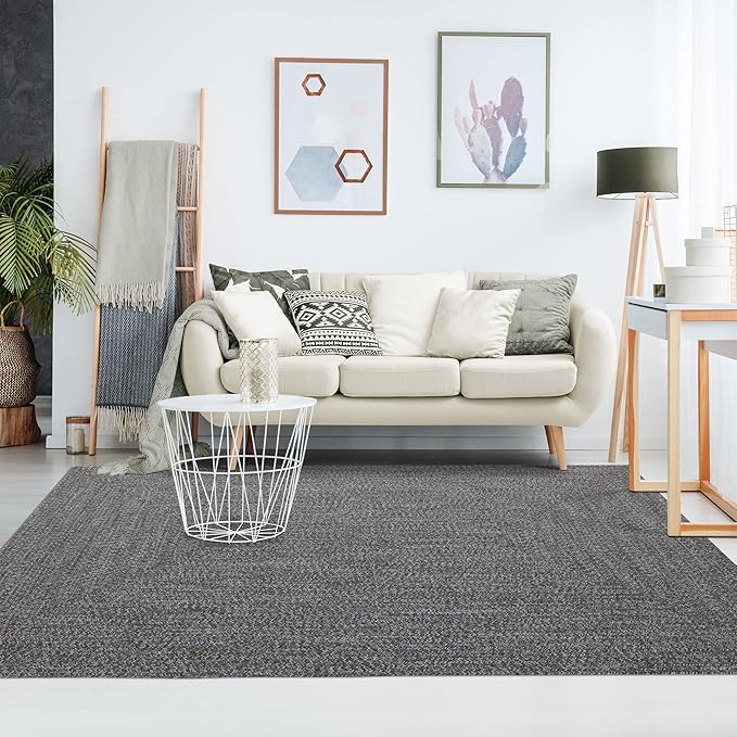 Superior Large Indoor/Outdoor Area Rug, Multi-Tone Reversible Braided Floor Decor for Patio, Front Porch, Entryway, Living Room, Office, Nursery, Artistic Home, 4' x 6', Canvas-White