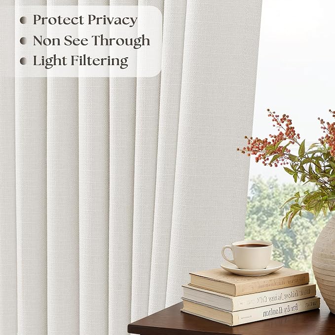 Ivory Linen Curtains 92 Inches Long 2 Panels Set Pinch Pleated Linen Drapes for Living Room Bedroom Neutral Boho Farmhouse Modern Back Tab Pinch Pleat Light Filtering Sheer Curtains 40x92 Length