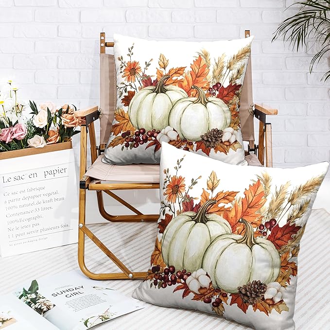 Fall Pumpkin Pillow Covers 24x24 Set of 2 Autumn Harvest Throw Pillow Covers Maple Leaves Pillowcase Thanksgiving Cushion Case for Home Decor Outdoor Sofa