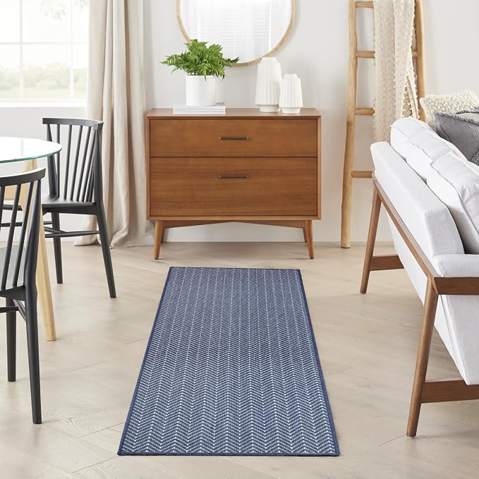 Nourison Home Horizon Indoor/Outdoor Navy 2'2" x 8' Area Rug - Easy Clean, Non Shedding, Bed Room, Living Room, Dining Room, Kitchen (8' Runner)