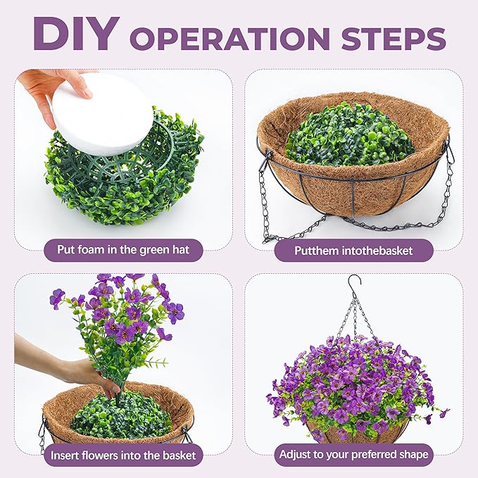 Der Rose Artificial Hanging Flowers Basket for Outdoors Fake Hanging Plants Spring Summer Decoration UV Resistant for Garden Front Porch Patio Balcony Decor