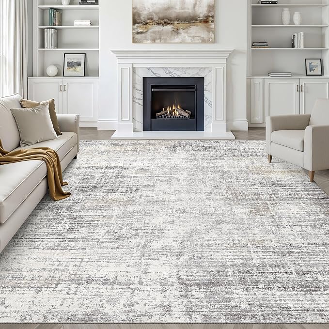 7x9 Area Rug Living Room: Washable Large Neutral Rug Abstract Soft Modern Stain Resistant Indoor Floor Non-Slip Carpet for Bedroom Nursery Kids Office Playroom Dining Room Under Table- Gray Beige