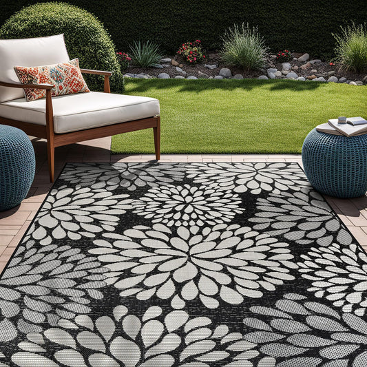Beverly Rug Outdoor Rug 5x7 Modern Exotic Tropical Leaf Area Rugs for Indoor and Outdoor Patio Deck Porch Garden Water Resistant Washable Outside Carpet (5 x 7 Dark Gray)