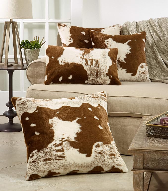 SARO LIFESTYLE Cowhide Design Faux Fur Pillow - Down Filled