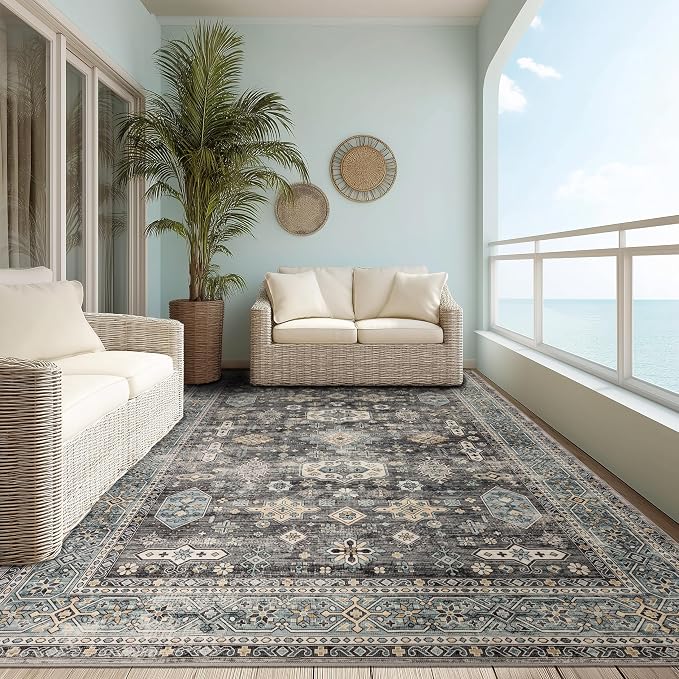 Ruaruarug Washable Area Rug 4x6 for Living Room, Bedroom, Ultra Soft Non Slip Stain & Fade Resistant, Pet & Kids Friendly, Suitable for High Traffic Areas Easy to Clean for Office Kitchen, Silver