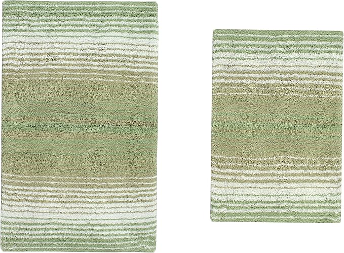 Home Weavers 100% Cotton Gradiation Collection Bathroom Décor | Washable Rug | Bathroom Mat | Kitchen Mat | Bathroom Rug Set | Bath Mat Set | Bath Floor Mat Non Slip, 2 Piece Set(S+M), Sage