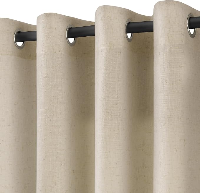 Eggshell Beige Linen Curtains 102 Inches Long for Living Room Extra Long Sheer Floor to Ceiling Light Filtering Privacy Grommet Top Drapes Modern Farmhouse Rustic Curtain for Bedroom 52x102, 2 Panel