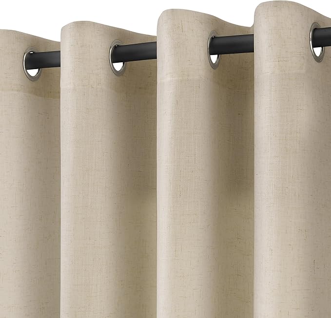 Eggshell Beige Linen Curtains 90 Inches Long for Living Room Light Filtering Semi Sheer Grommet Top Curtain Luxury Neutral Modern Farmhouse Sheer Privacy Drapes for Bedroom Dinner Room 52x90, 2 Panel
