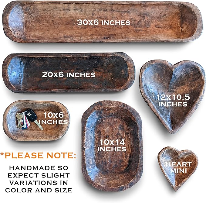 MAINEVENT Decorative Bowl Home Decor Approx 10x14 Inch, Spanish Oak Wooden Dining Room Table Centerpiece Wood Bowl Key Decorative Baguette Bowl Made in USA