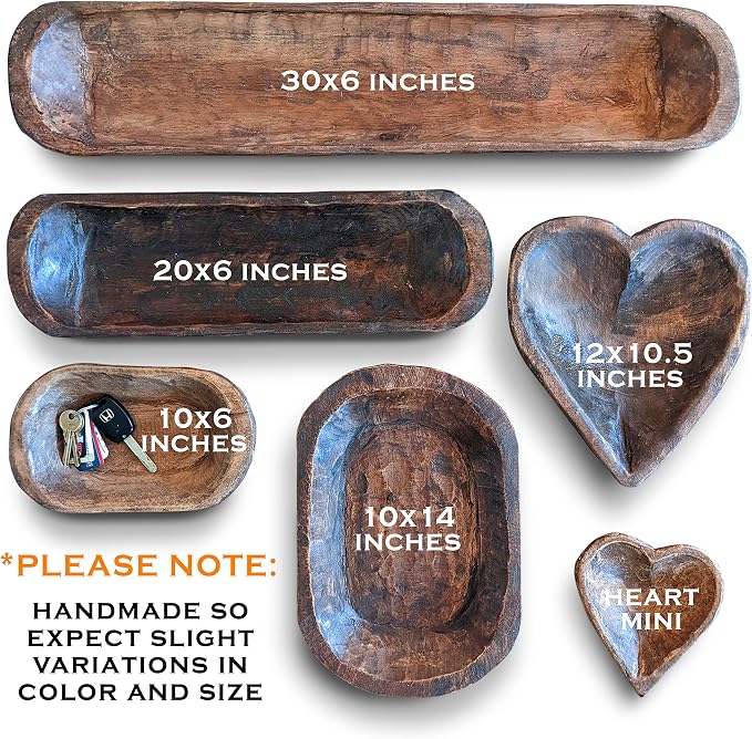 MAINEVENT Decorative Bowl Home Decor Approx 10.5x12 Inch, Spanish Oak Wooden Dough Bowl, Heart Shaped Wood Dining Room Table Centerpiece Made in USA
