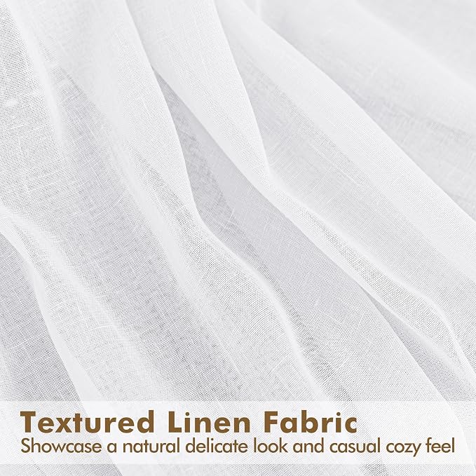 HolidayIdeas 4 Panels Outdoor Curtains for Patio-Linen Semi White Sheer Curtains for Patio Waterproof, Privacy Sun Light Indoor Outside Drapes for Gazebo, Pergola, Balcony, Pool, Backyard 54x95 Inch
