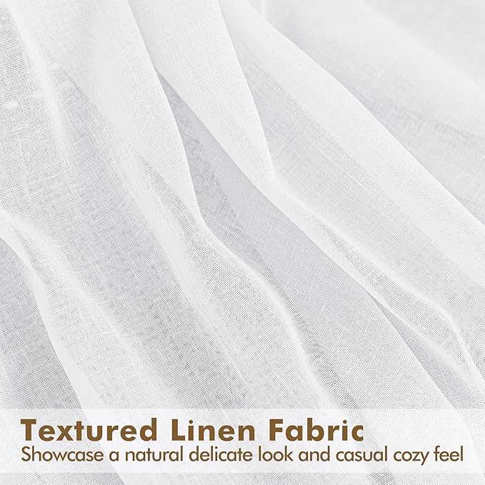 HolidayIdeas 2 Panels White Outdoor Sheer Curtains for Patio Waterproof 84 inches Long-Linen Semi Privacy Voile Sheer Curtains 84 inches Long for Living Room, Gazebo, Porch, Pergola 54 x 84 inch