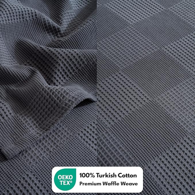 100% Turkish Cotton Blanket California King Size Waffle Weave Blankets, Made in Turkiye, Light Airy Throw Bedspread (Dark Gray, California King Size Blanket 90 x 125 inch)