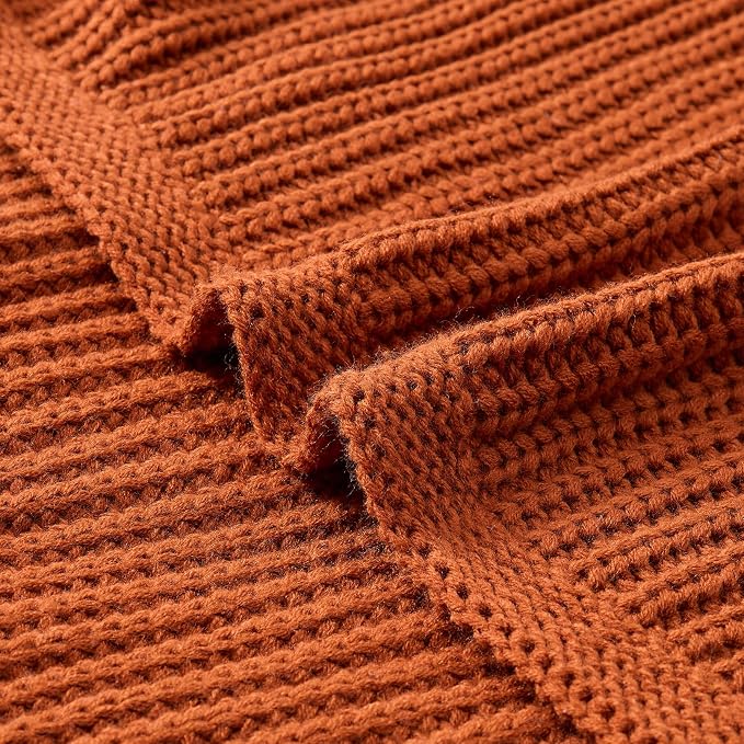 Chunky Knit Rust Orange Throw Blanket 60"x80" Soft Cozy Lightweight Knitted Blanket for Couch Sofa Bed, Cute Decorative Spring Throw for Living Room