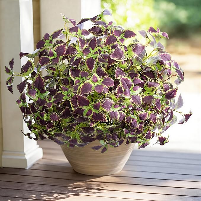 florisso Artificial Greenery Plants Outdoor, 5 Pcs Faux Coleus Plants UV Resistant Silk Plants with Stems, Fake Plants for Outside Garden Patio Hanging Planter Pathway Front Porch Decoration(Brown)