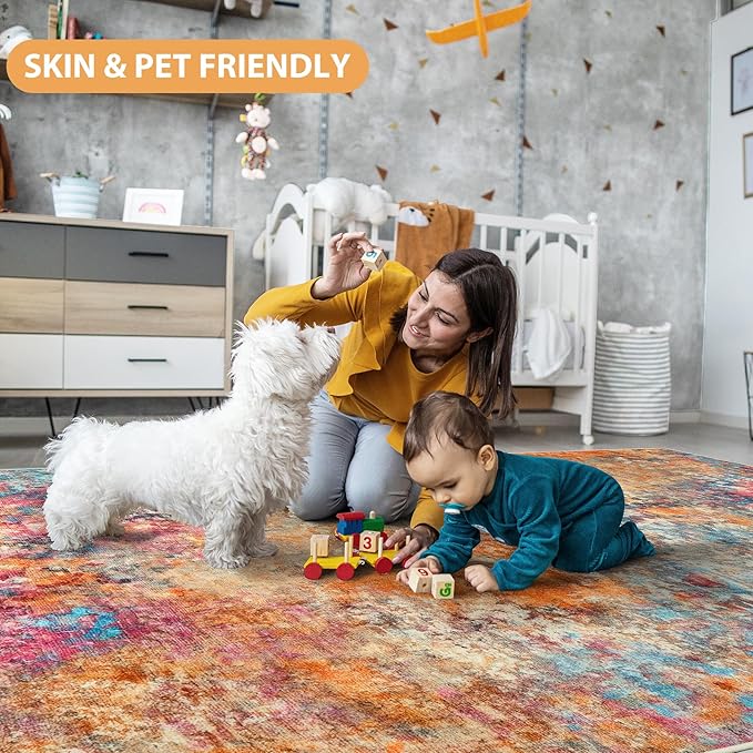 6x9 Area Rugs for Living Room Rug Washable: Abstract Rug for Dining Room Bedroom Carpet Non Slip 6 by 9 Indoor Modern Nursery Home Office Colorful