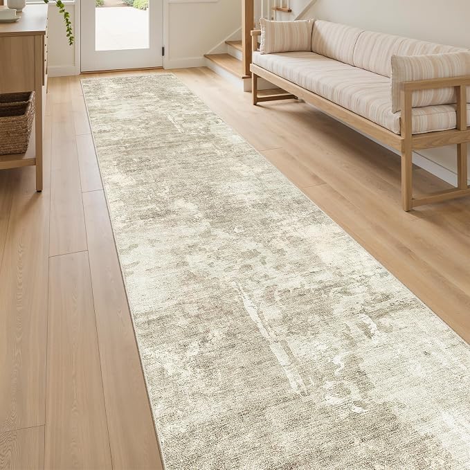 Soalmost Runner Rug 2x12 Washable Non-Slip Hallway Runner Rugs for Kitchen Bathroom Laundry Room Beige Gray Vintage Floor Carpet Runners for Hallways Entryway