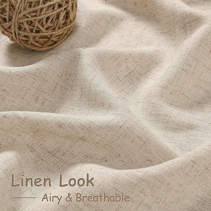 Nanspring Grey Flax Curtains 63 Inch Length for Living Room Linen Blend Light Filtering Mordern Boho Sheer Curtains Back Tab and Rod Pocket Privacy Curtain for Bedroom Office 52x63,2 Panels