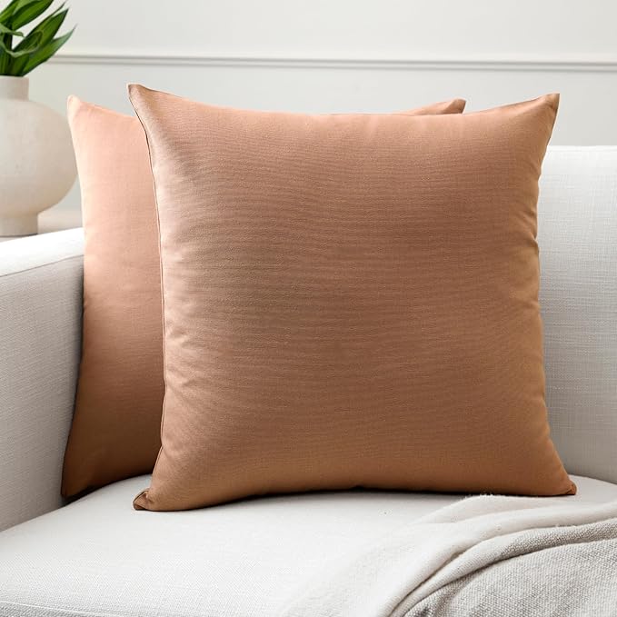 Encasa XO Throw Pillow Covers 20x20 in Set of 2 Tan | No Inserts | Cotton Pillow Covers for Living Room, Bed, Sofa, Couch | Decorative Cushion Covers with Improved Zipper