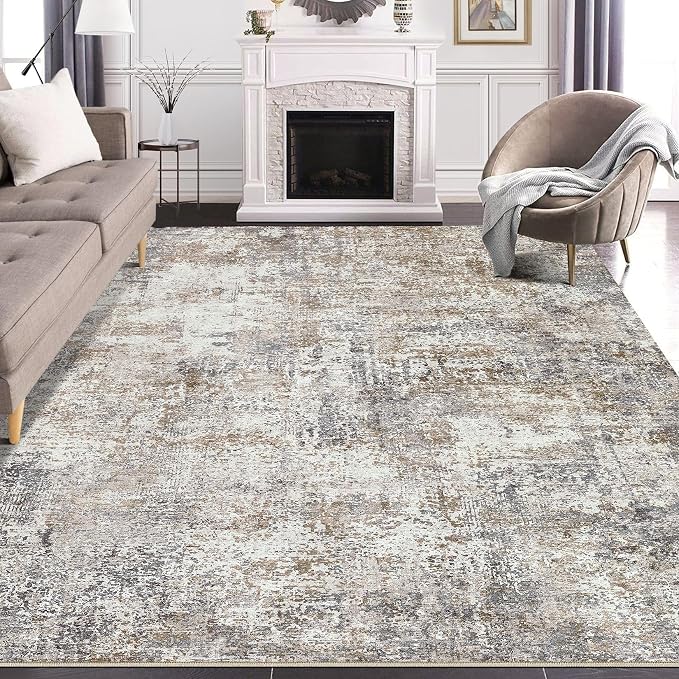 DMOYEST Area Rug Living Room Rugs - 8x10 Washable Large Soft Indoor Neutral Modern Abstract Low Pile Rug Carpet for Bedroom Dining Room Farmhouse Home Office - Brown/Grey/Black