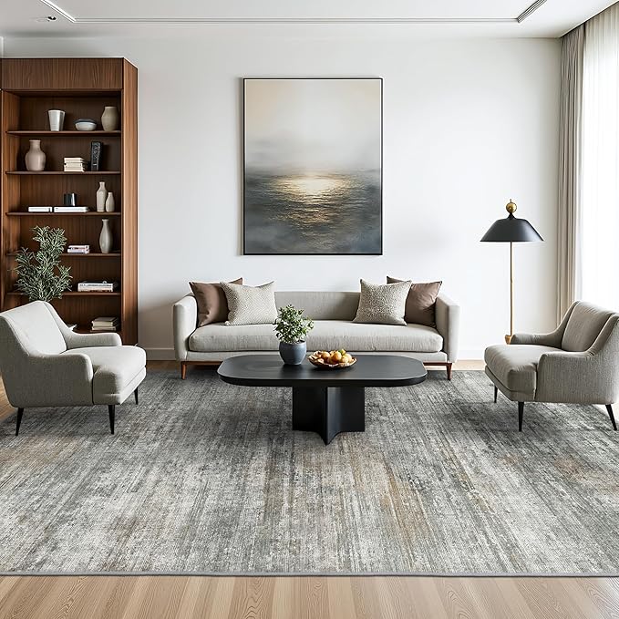 BEIMO Area Rugs 8x10 for Living Room Bedroom, Modern Abstract Machine Washable Rug, Large Soft Low Pile Floor Cover with Non Slip Backing for Dining Room, Ash Gray Brown