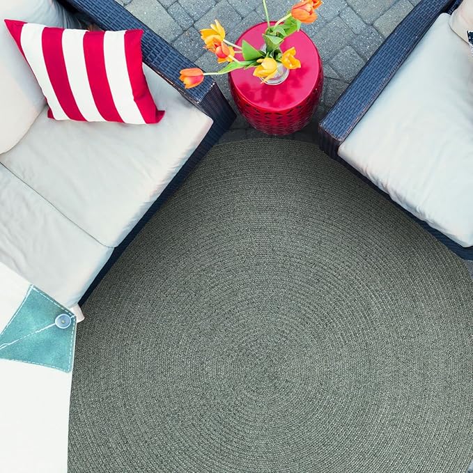Superior Indoor/Outdoor Area Rug, Reversible Braided Floor Decor for Living Room, Kitchen, Patio, Front Porch, Modern Boho Farmhouse Rugs, Hardwood, Bedroom Accessories, 6' Round, Lagoon Breeze