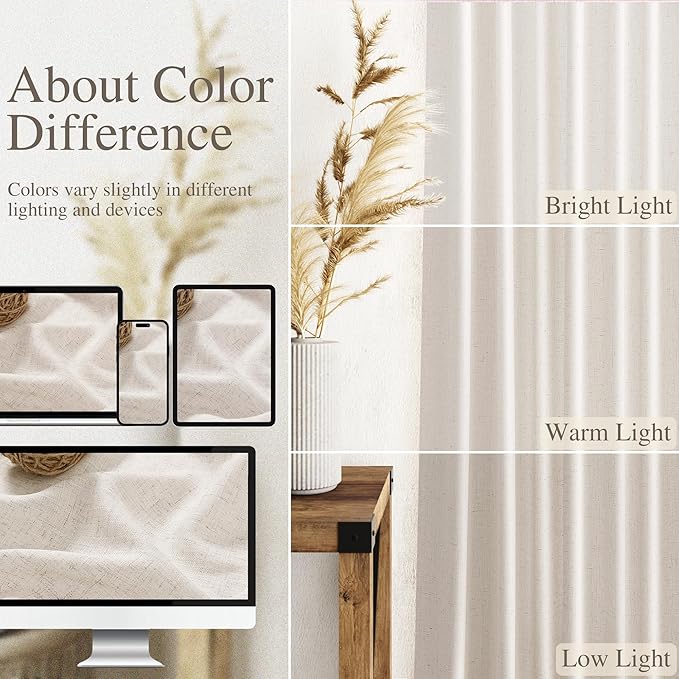 Beige Linen 102 Inch Long Curtains for Living Room 2 Panels Back Tab Rod Pocket Linen Semi Sheer Extra Long Curtains Soft Material Light Filtering Window Panel Drapes for Dining Room 60x102
